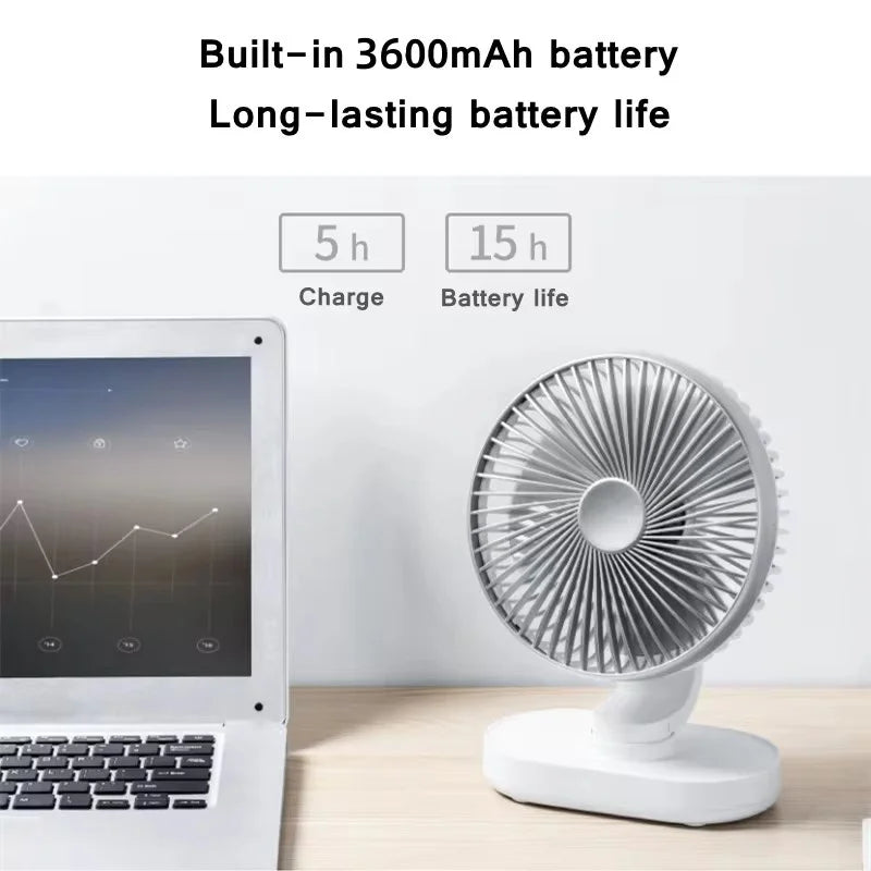 3600Mah Rechargeable Air Cooling Ventilator Electric USB Auto Rotation Desktop Fan 4 Speed Wind Silent Portable for Home Office