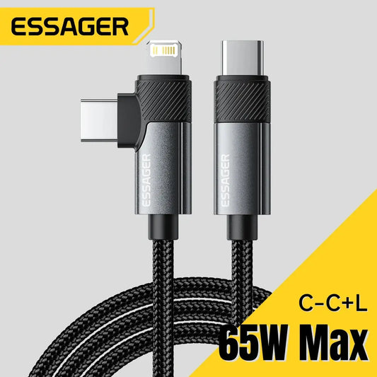 2-in-1 USB-C to Lightning Cable – 65W PD Fast Charging for iPhone, MacBook & More