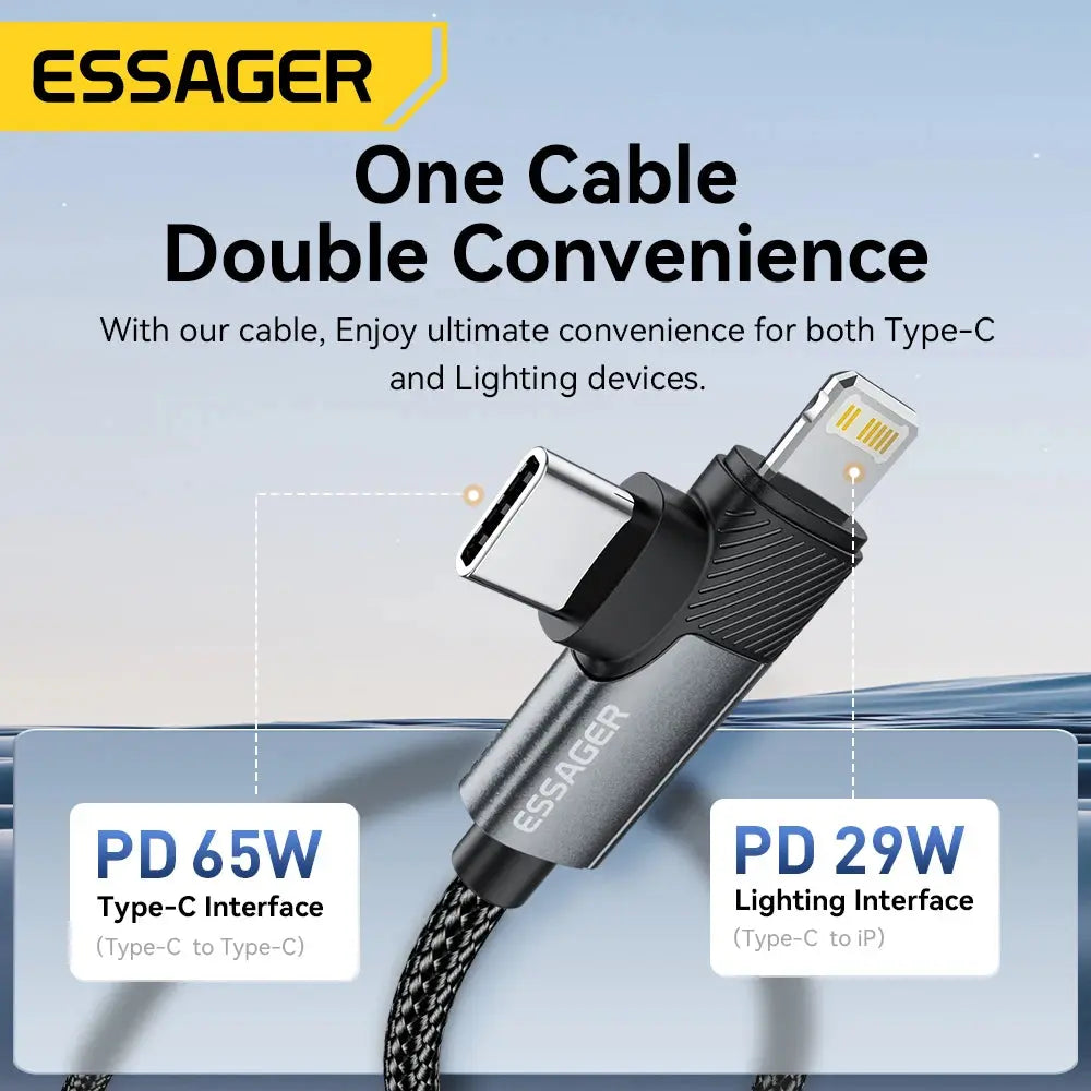 2-in-1 USB-C to Lightning Cable – 65W PD Fast Charging for iPhone, MacBook & More