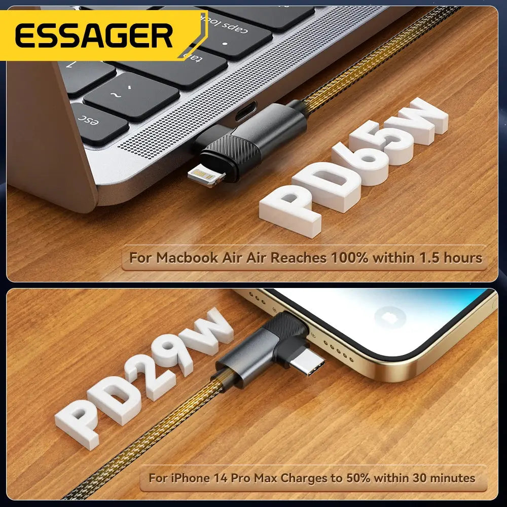 2-in-1 USB-C to Lightning Cable – 65W PD Fast Charging for iPhone, MacBook & More